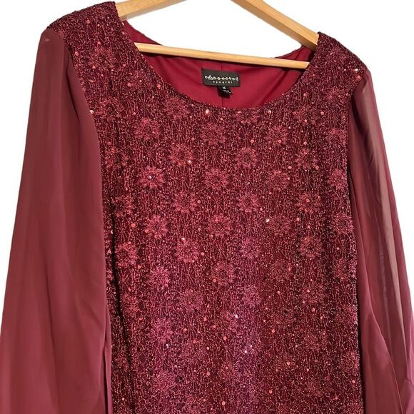 Formal Dress Womans Size 16 Maroon Flutter Sleeve Floral Lace Connected Apparel - Picture 2 of 9